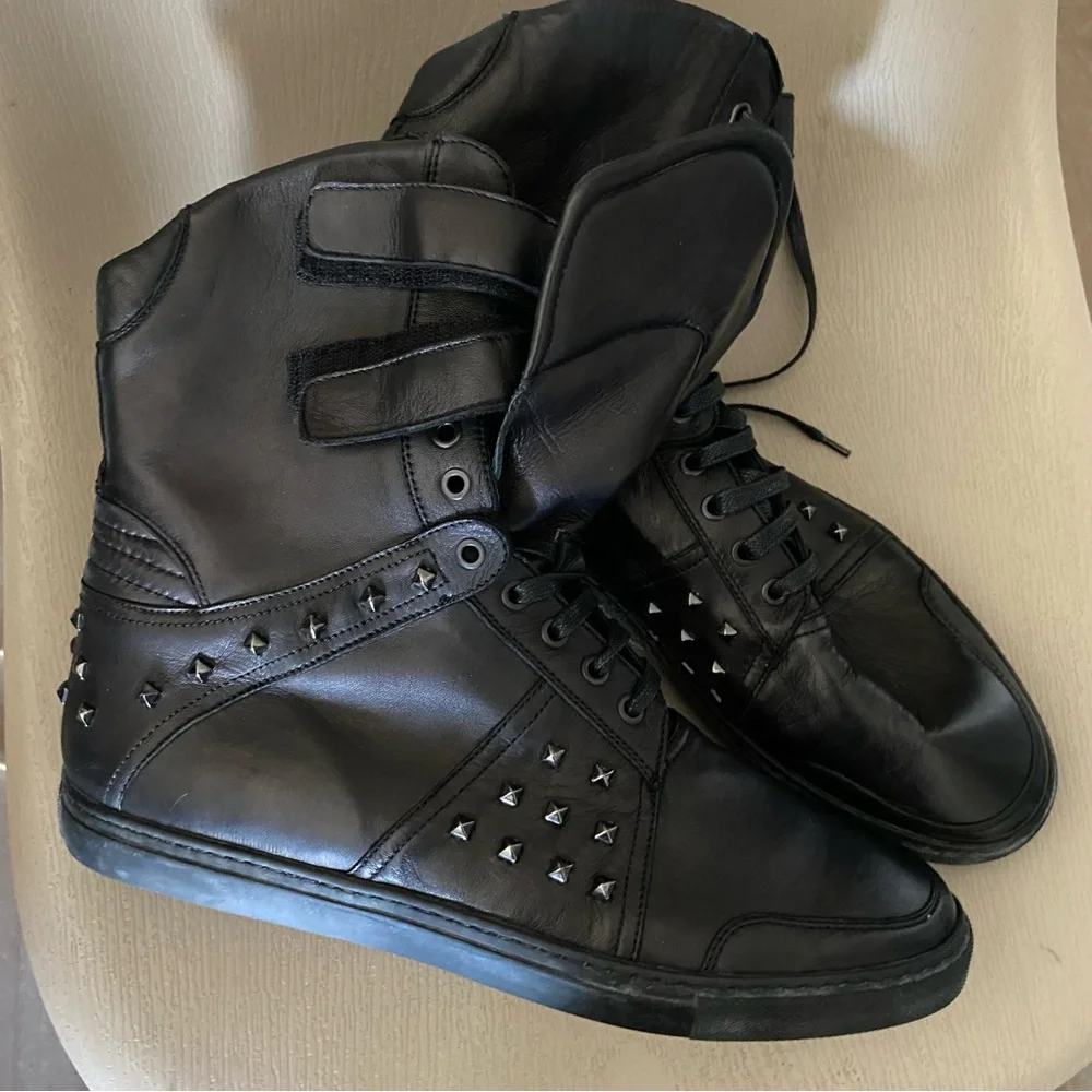 CREATIVE RECREATION COLLECTION Extra HIGH tops STUDDED Black Leather Sneakers 13